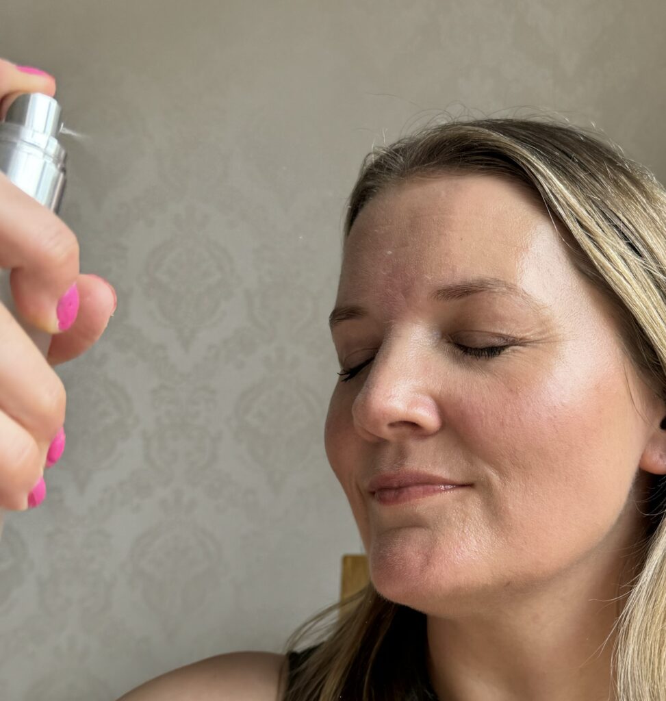Applying the Mii Cosmetics Setting Mist