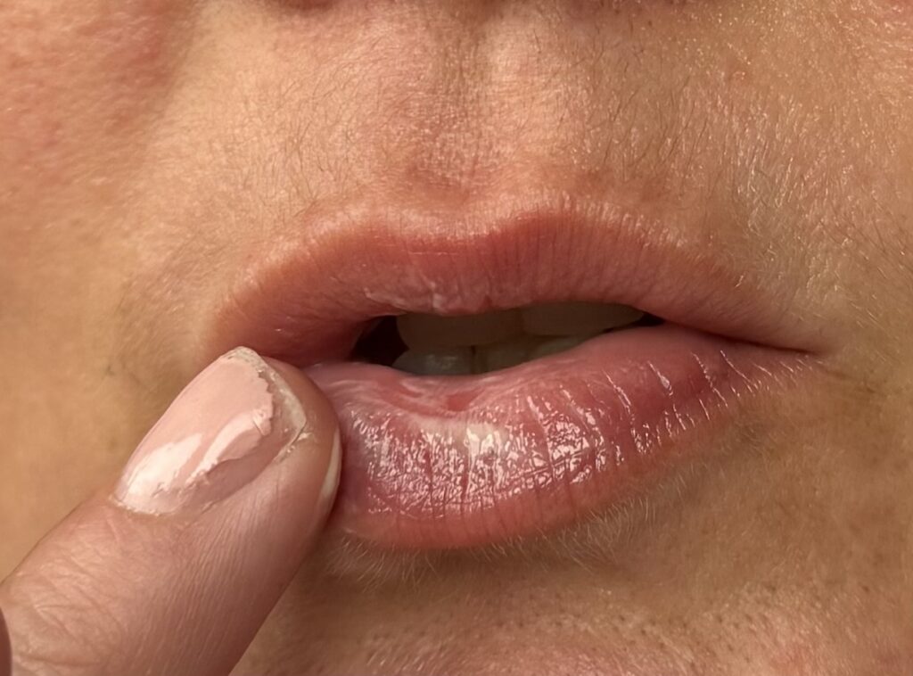 Contouring Eye and Lip Cream applied to lips