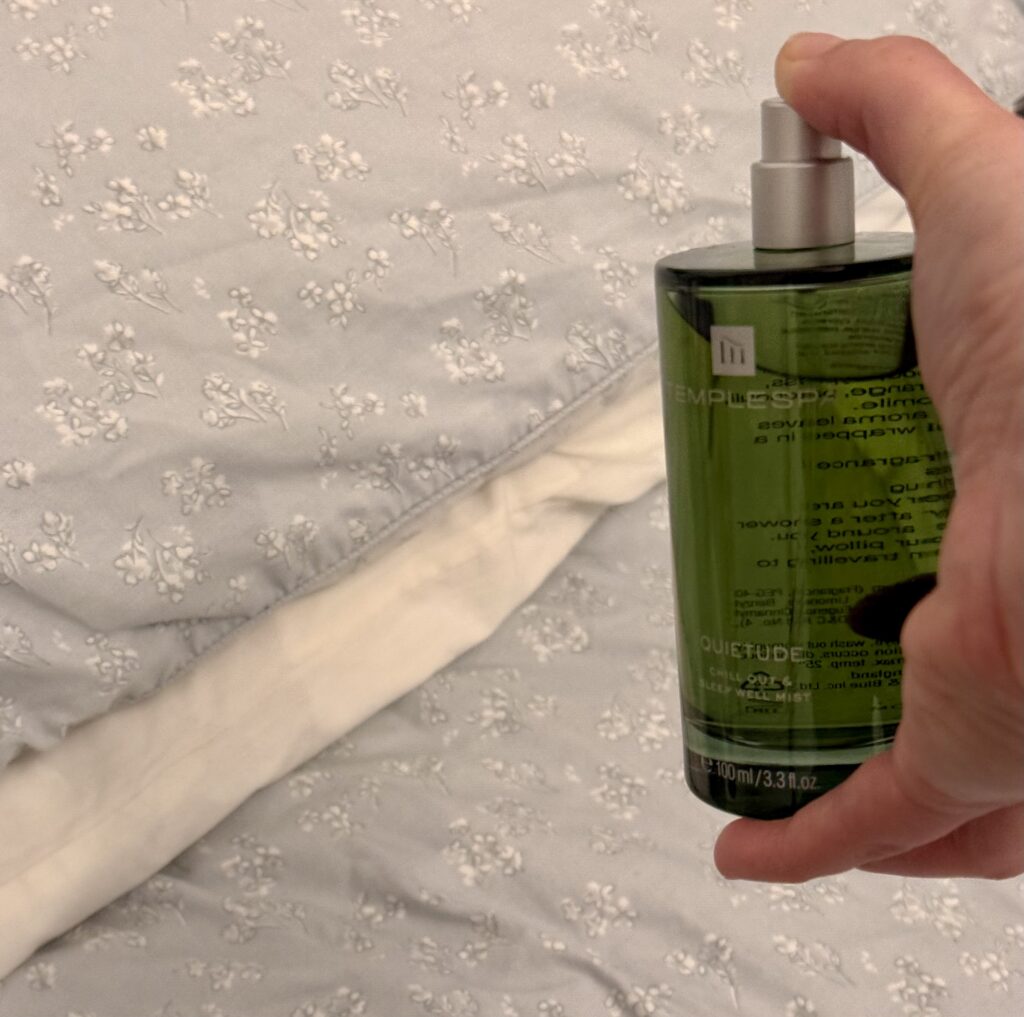 Spritzing Quietude on pillows