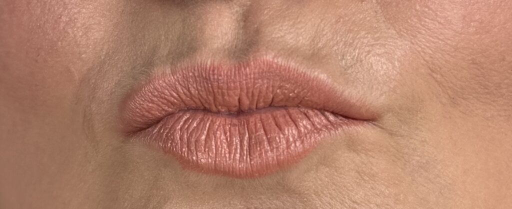 Lip swatch wearing Booie Beauty Bam! Bam! Bam! Lip, Cheek and Eye Tint in Rose