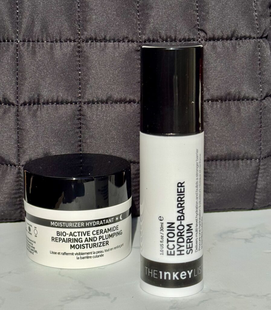 The Inkey List Ectoin Hydro-Barrier Serum with other Inkey List products and bag