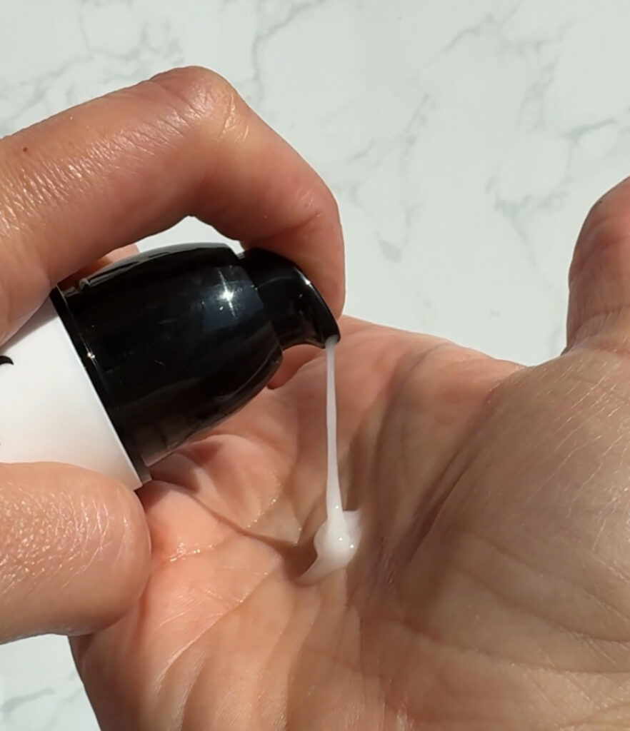Texture on the serum, pumping from the bottle onto hand