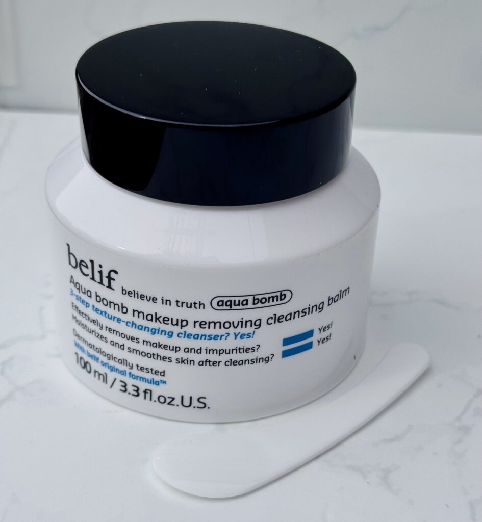 Belif Aqua Bomb Cleansing Balm and spatula