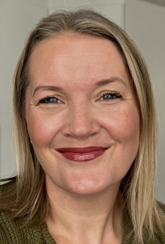 Wearing Et Al Gloss Bomb Lip Colour in shade Mulberry with Line + Define Lip Colour in Buff