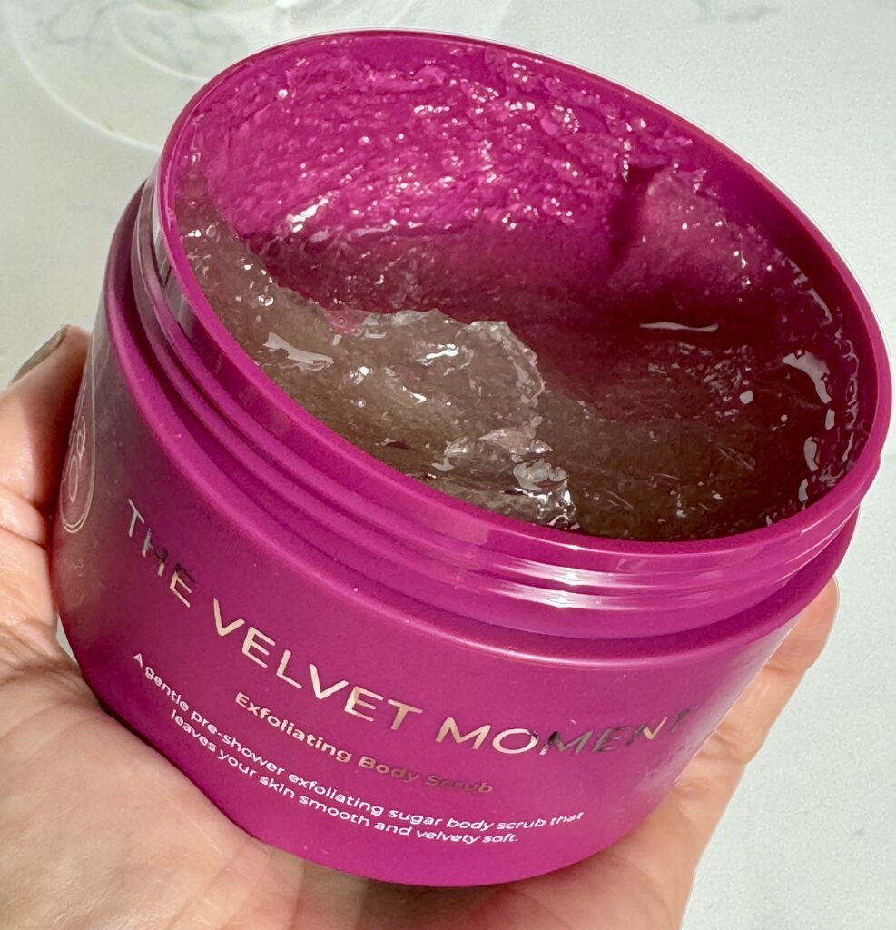Inside The Velvet Moment showing the body scrub texture
